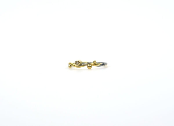 Simple Seafire Diamant Champagne - Ring in 22 krt geel goud en geoxideerd zilver met champagne kleurige diamant 0.02 ct Maat 17
