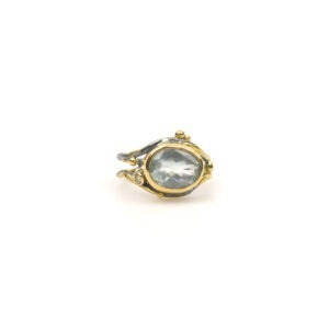 Double Seafire ring met een ovale aquamarijn en champagne kleur diamant 0.04ct