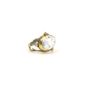 Double Seafire ring met met grote aquamarine en twee diamanten