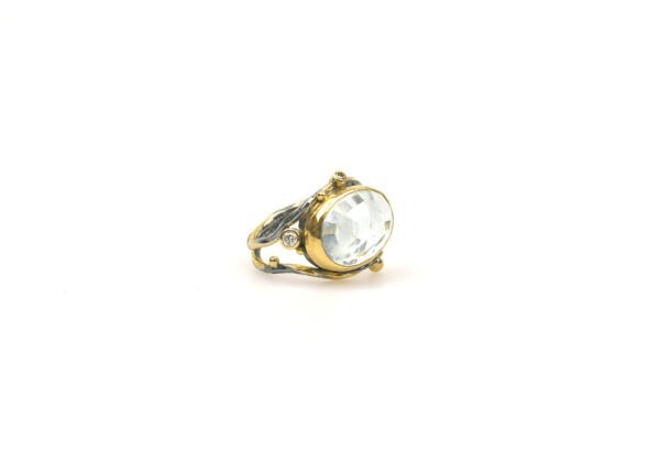 Double Seafire ring met met grote aquamarine en twee diamanten